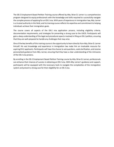EB-2 Employment Based Petition Training Course Access Packet